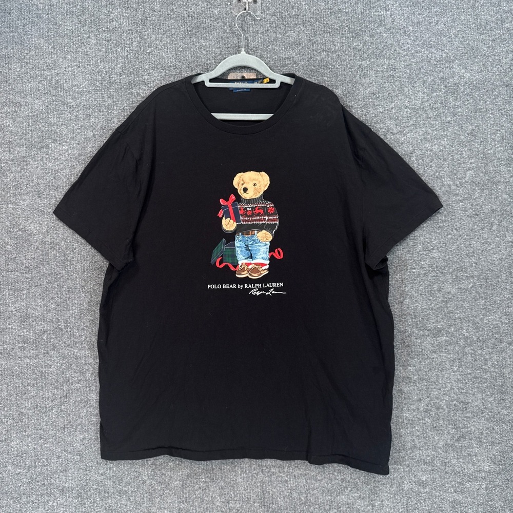 Polo Ralph Lauren Tshirt Mens XXL Black Holiday Polo Bear Graphic Tee Cotton